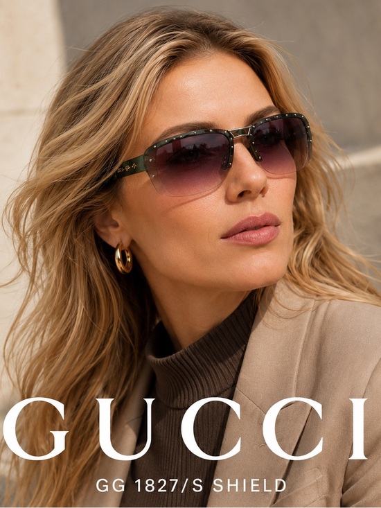 Gucci Accessories - Gucci GG 1827/S Shield Green with Studs Purple Gradient Sunglasses, Y2K, Italy